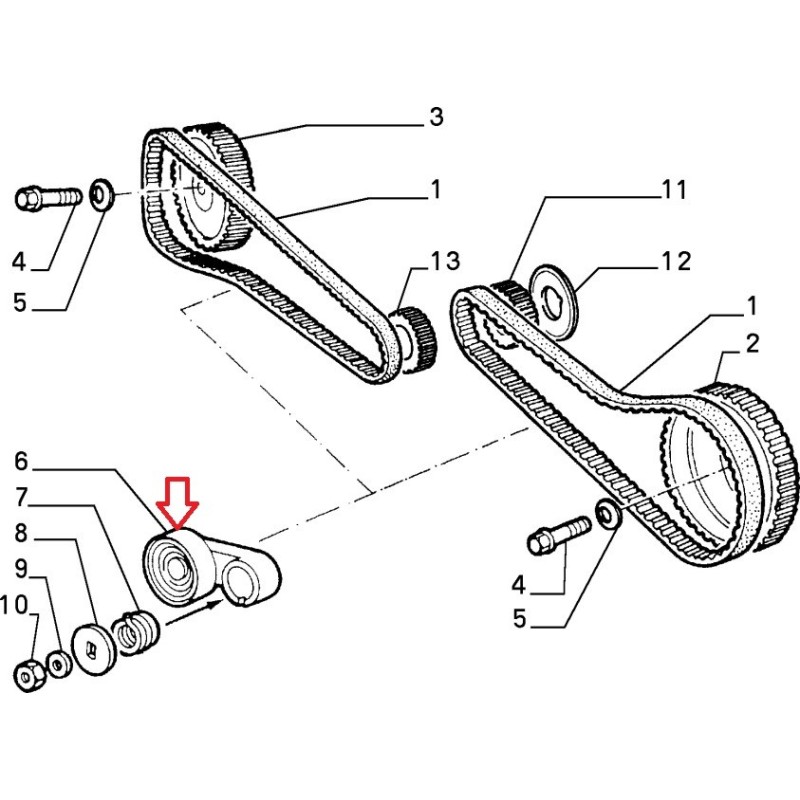Right timing belt bearing  - Alfa Romeo 33 / 145 / 146