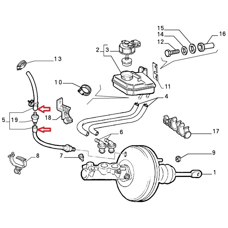 Servobrake hose  - Fiat Coupe 2.0 Turbo (1994 - 1996)