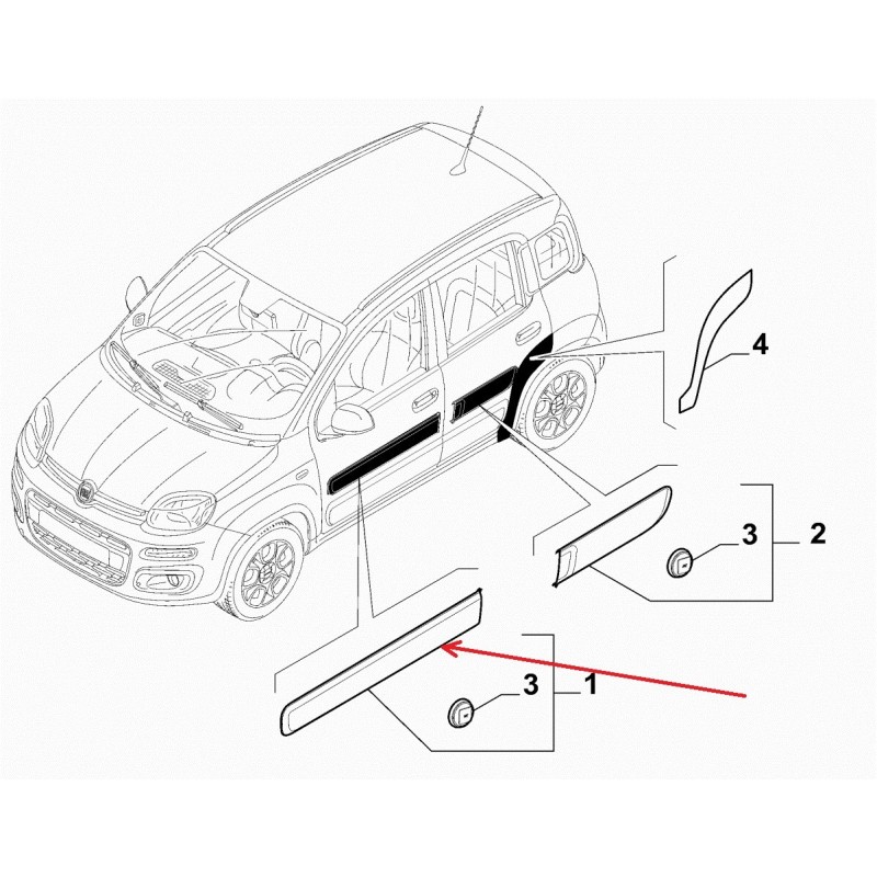 Right molding - Fiat Panda (2012 -- ....)