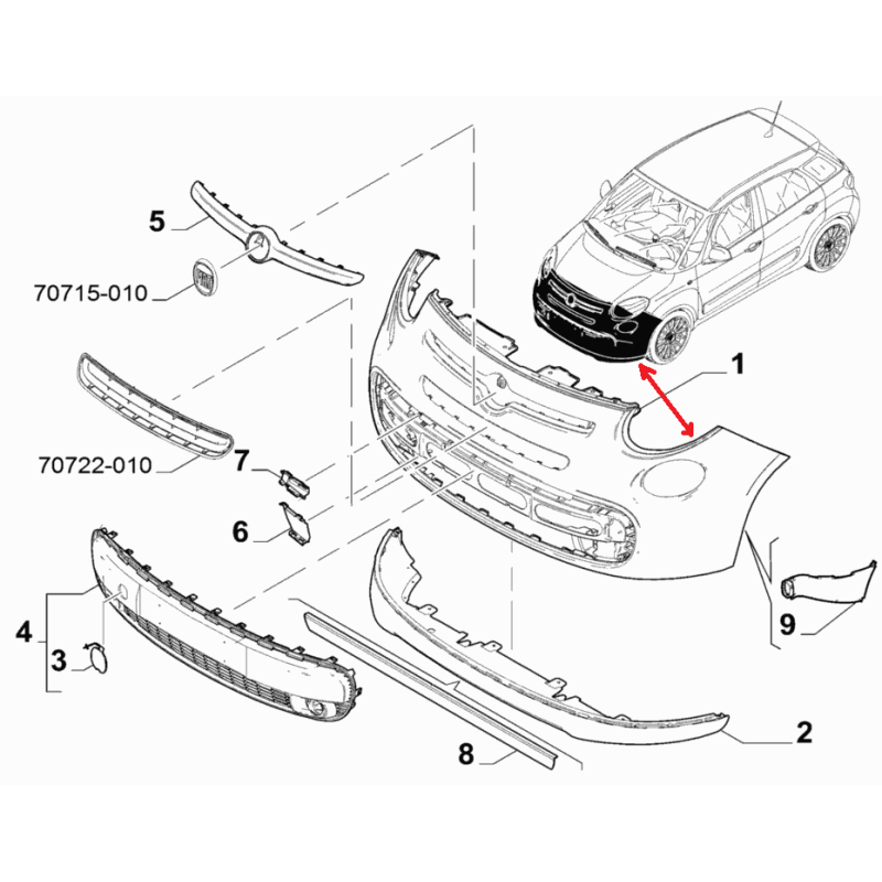 Pare choc avant - Fiat 500 L (2012 - 2017)