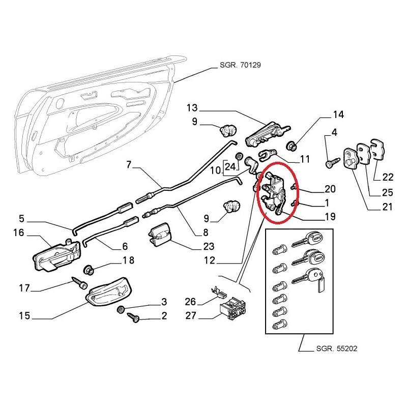 Right door lock - Fiat Barchetta 