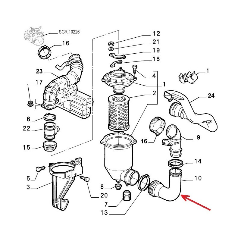 Connection hose : air filter  - Alfa Romeo GTV / SPIDER