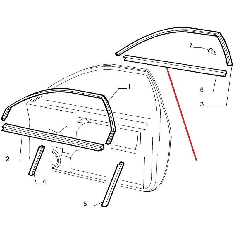 Left outer door rim gasket - Fiat Coupe