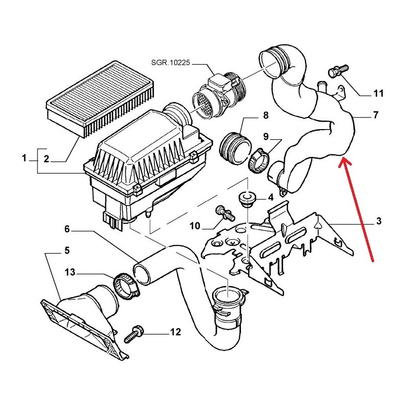 Connection hose : air filter / throttle valve - Fiat / Lancia