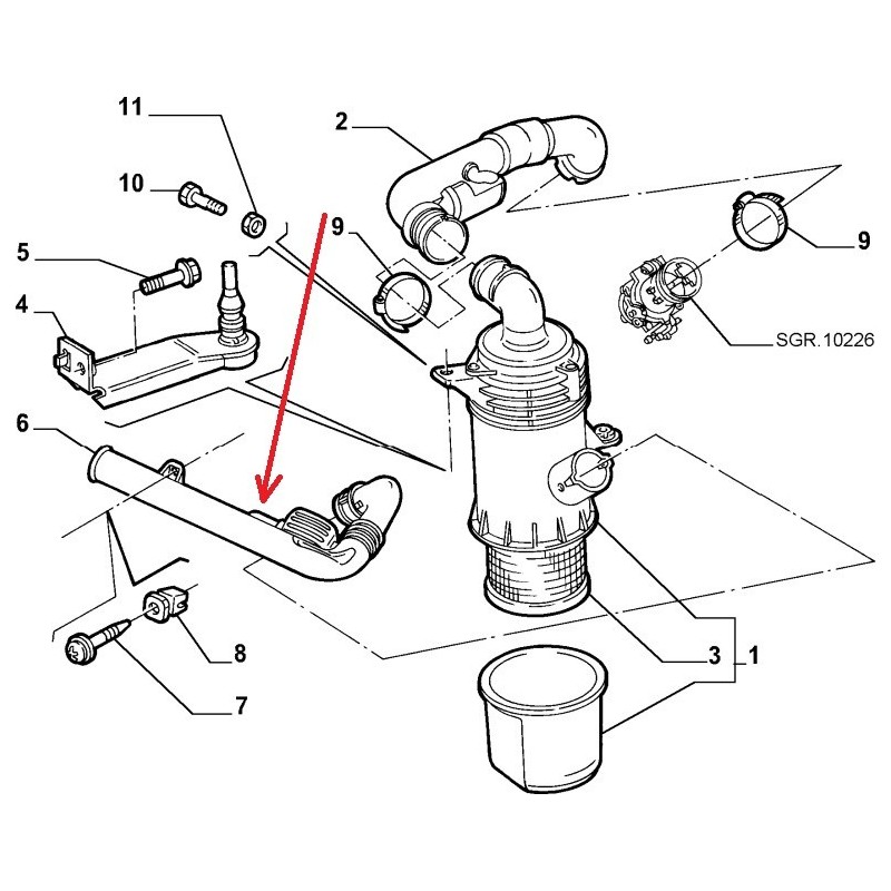 Connection hose : air filter / throttle valve - Fiat Punto