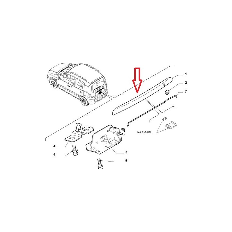 Luggage lid handle - Fiat Panda (2003 -- 2003) Actual / Active / Dynanic / Trekking